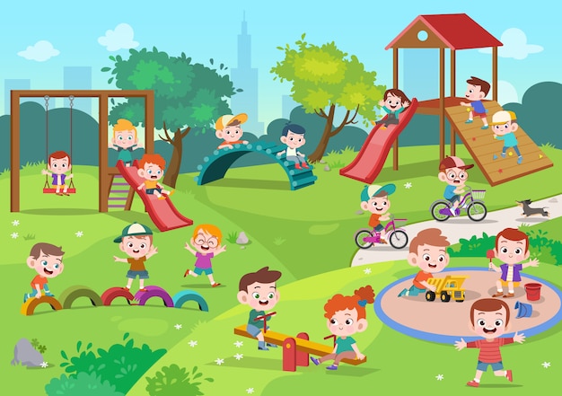 Kids children playing playground illustration