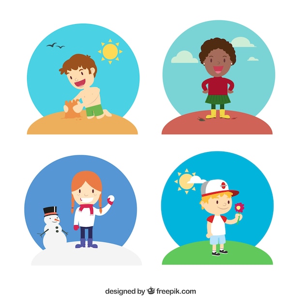 Free vector kids in different seasons