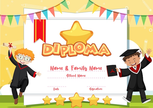 Free vector kids diploma certificate template