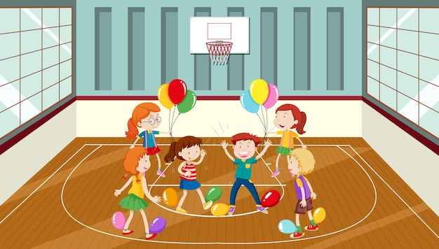 Kids doing physical activity with balloons