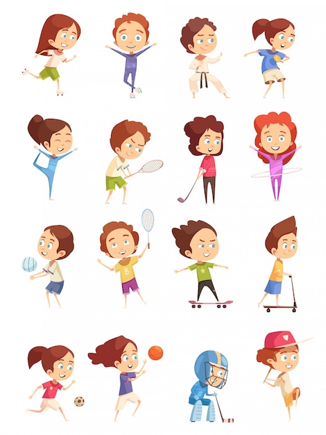 Kids Doing Sports Set – Free Vector Templates