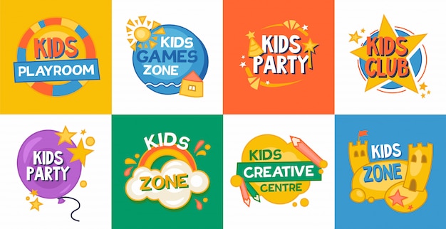 Бесплатное векторное изображение Детская игровая зона с плоским значок коллекции