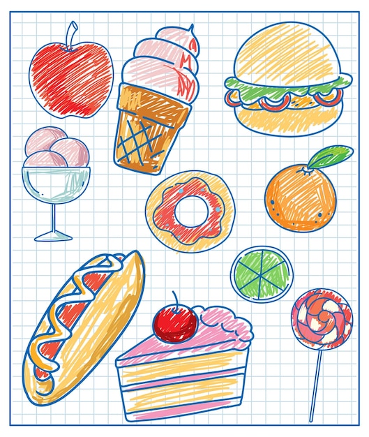 Free vector kids hand drawn doodle foods