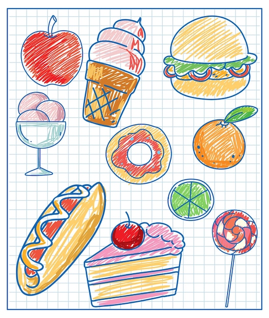 Free Vector kids hand drawn doodle foods