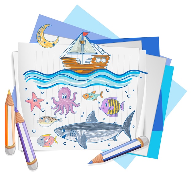 Free vector kids hand drawn doodle sea animals