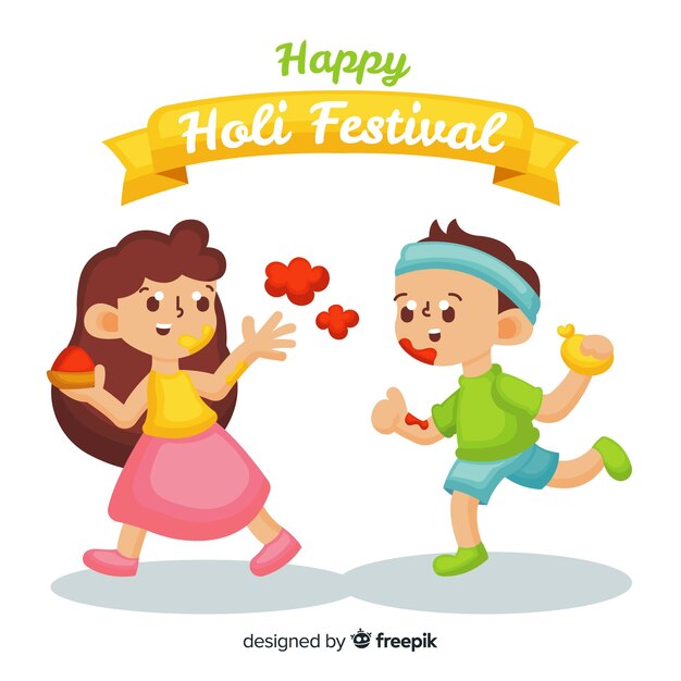 Kids having fun at holi festival