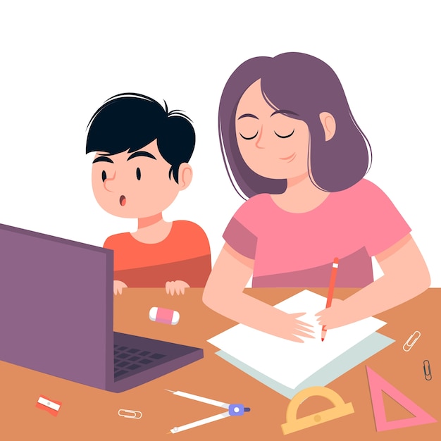 Free vector kids having online lessons