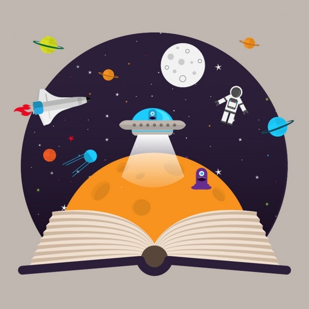 Free vector kids imagination space ship and aliens