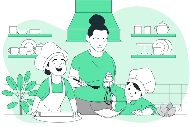 Free vector kids learning to cook concept illustration