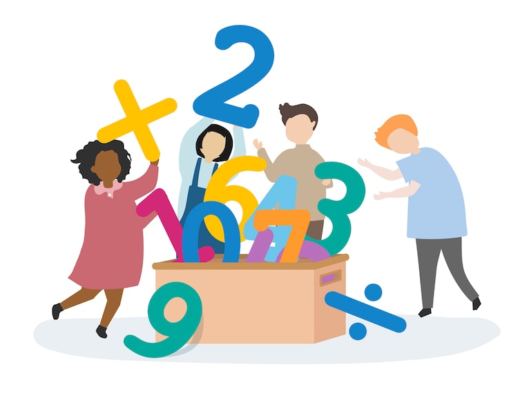 Free Vector kids learning numbers and mathematics