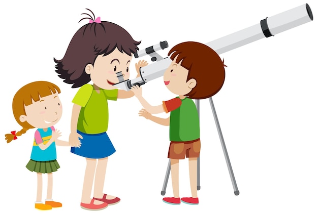 Free vector kids looking through telescope