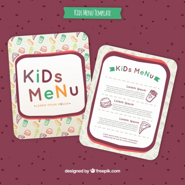Vettore gratuito design menu per bambini