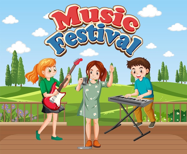 Vettore gratuito banda musicale per bambini al parco