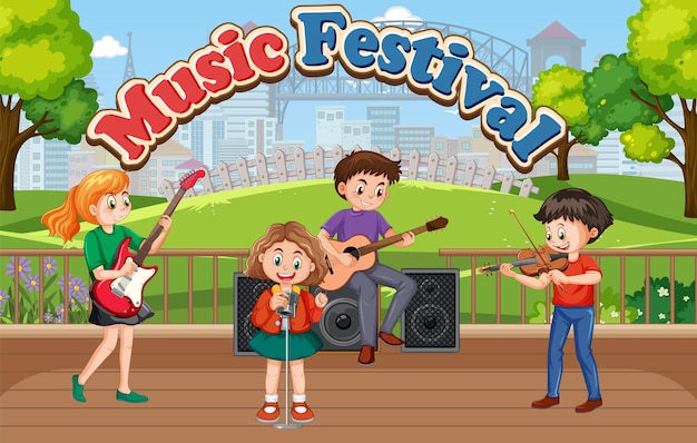 Free Vector | Kids music band at park