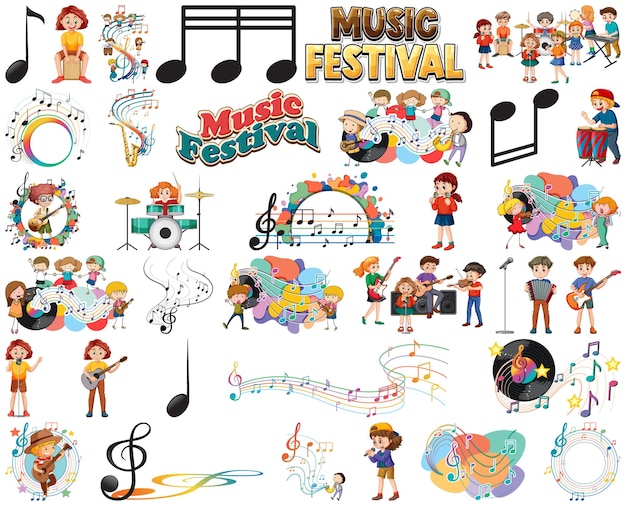 Набор детских музыкальных инструментов и музыкальных символов