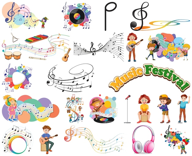 Vettore gratuito strumenti musicali per bambini e set di simboli musicali