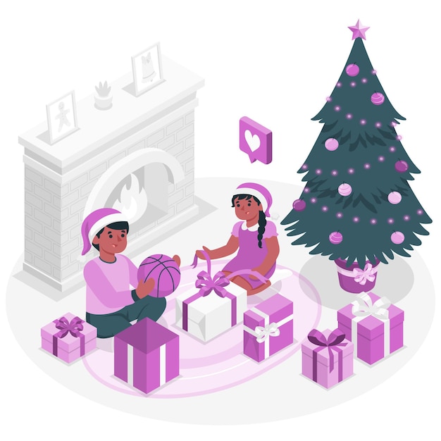 Free vector kids open their christmas gifts concept illustration