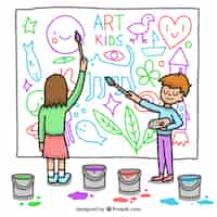 Free vector kids painting a mural