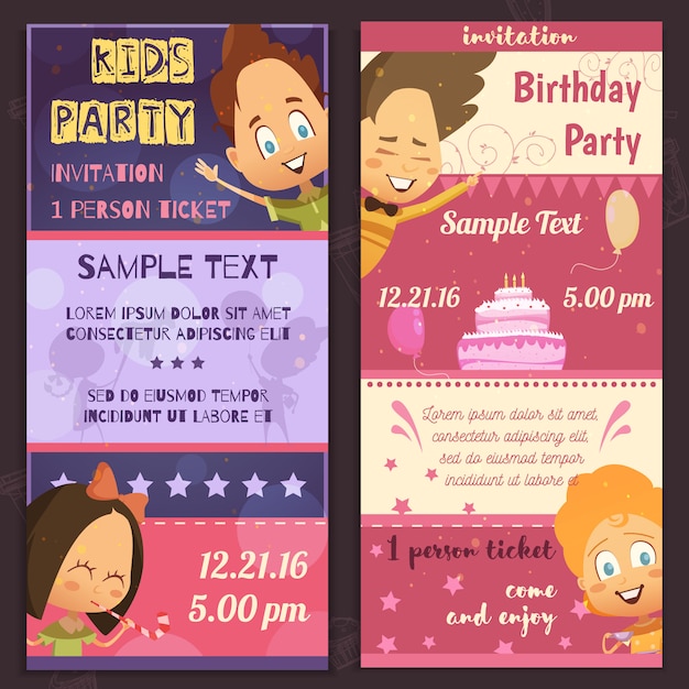 Kids party invitation layout vertical banners