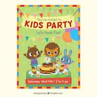 Free vector kids party invitation with animals