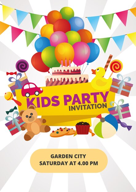 kids party invitation with balloons