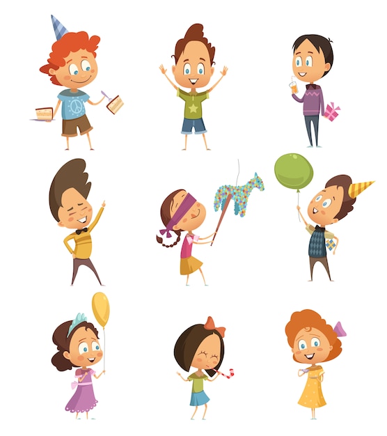 Free vector kids party retro icons set