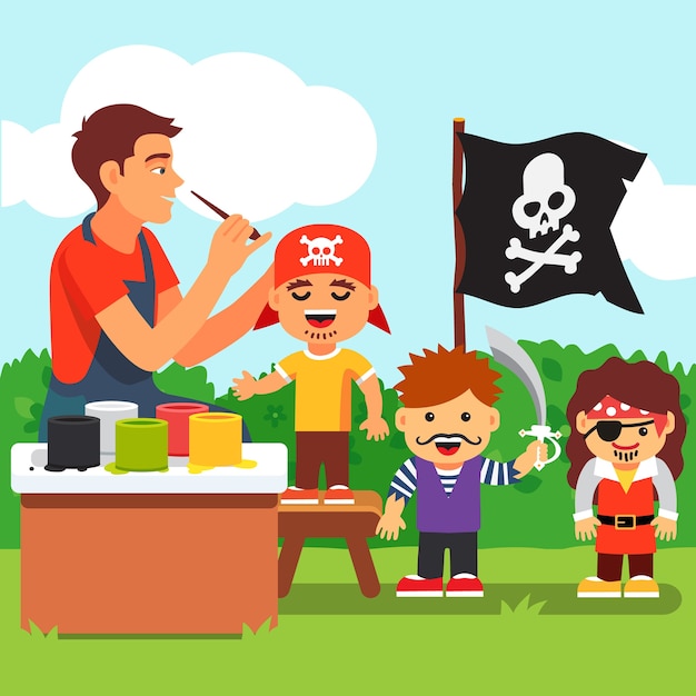 Free vector kids pirate face painting party in kindergarten