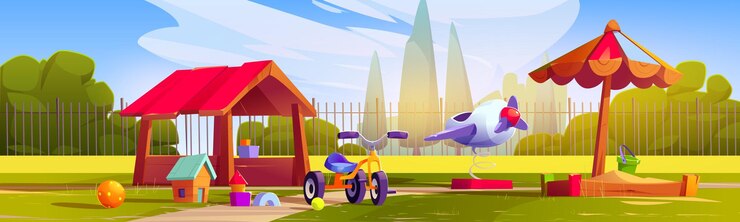 Free Vector kids playground in backyard with sandbox toys