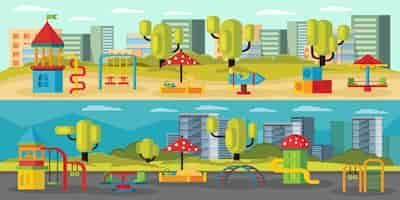 Free vector kids playground horizontal banners