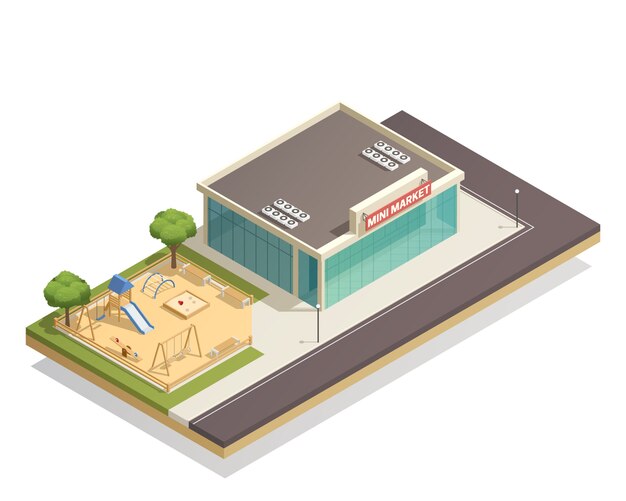 Kids Playground Near Shop Isometric Composition