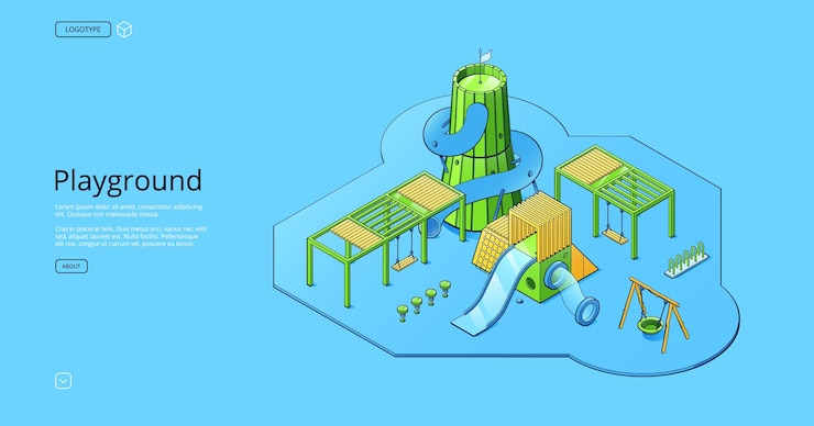 Free Vector kids playground poster with isometric swing slide