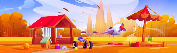 Free Vector kids playground at suburb house yard at autumn