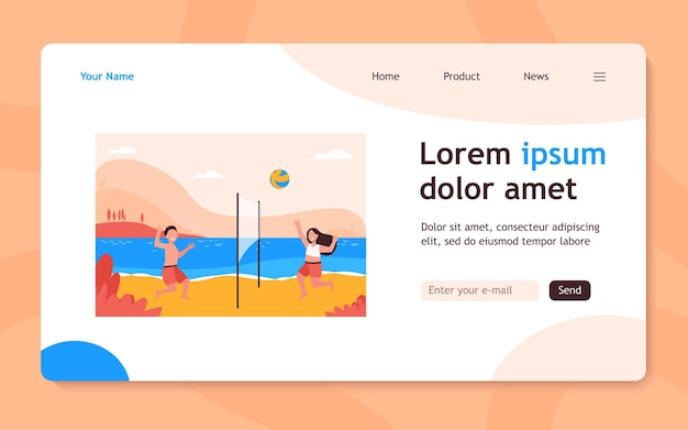 Vettore gratuito bambini che giocano a beach volley landing page