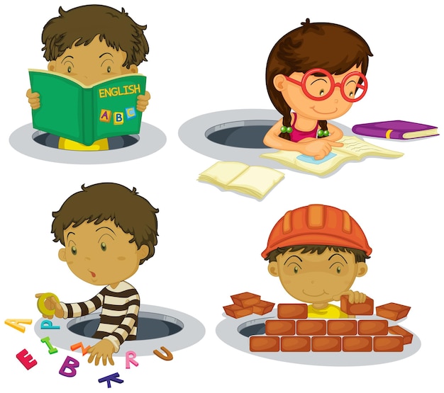 Free vector kids playing and doing activities