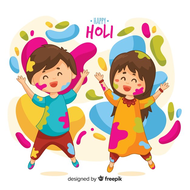 Kids playing holi festival background