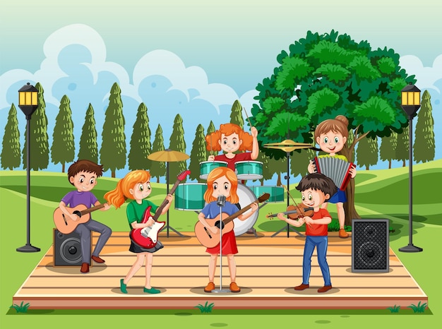 Bambini che suonano musica nel parco