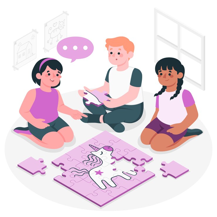 Free Vector kids playing puzzle concept illustration