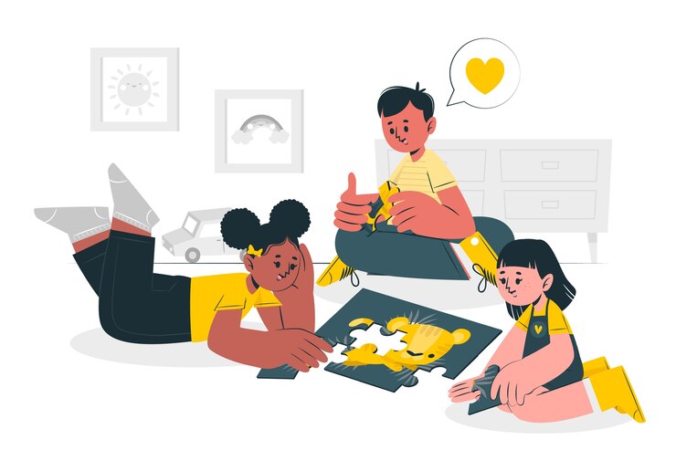 Free Vector kids playing puzzle concept illustration