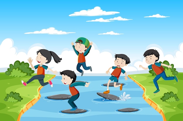 Free vector kids playing red light green light game