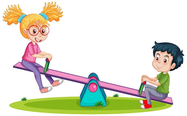 Free vector kids playing seesaw cartoon