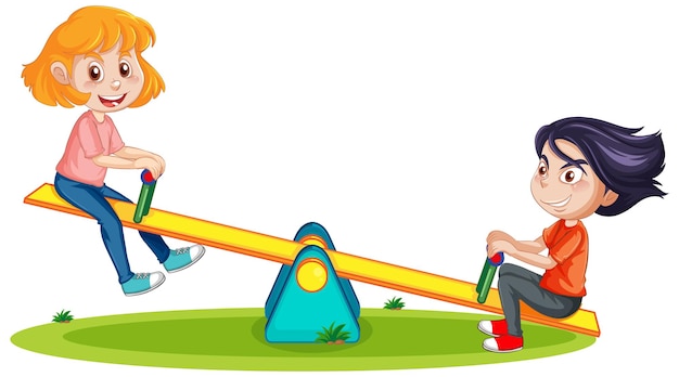 Free vector kids playing seesaw cartoon