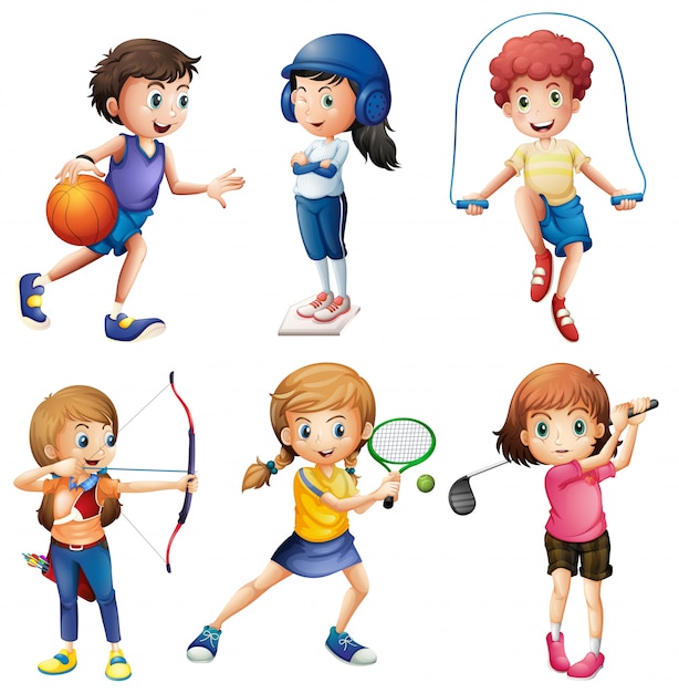 Free vector kids playing sport on white