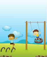 Free vector kids playing swing