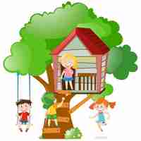 Free vector kids playing in a treehouse