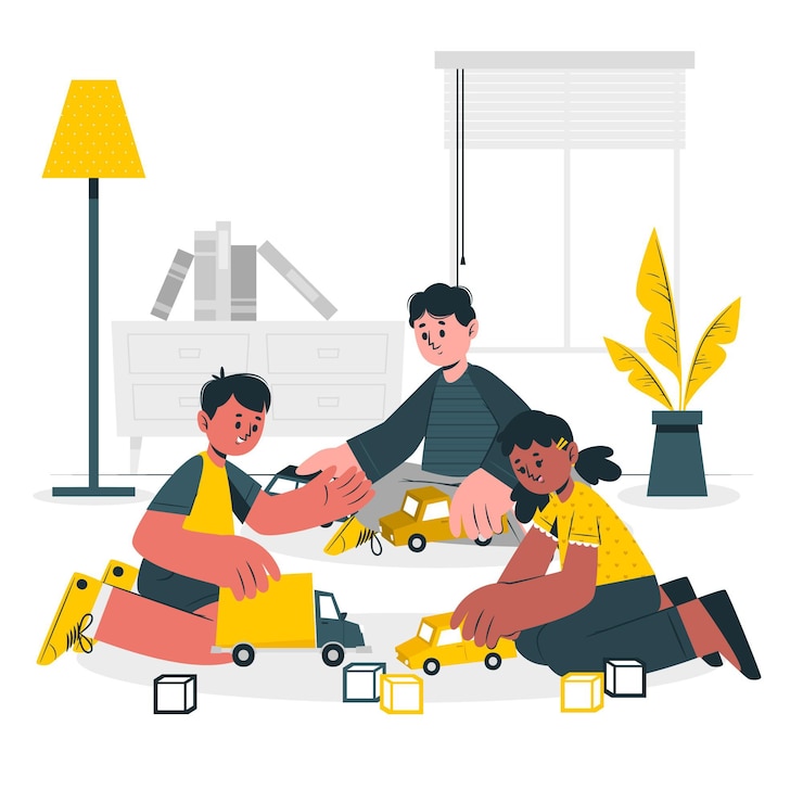 Free Vector kids playing with car toys concept illustration