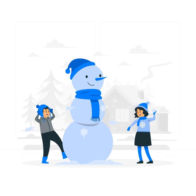 Kids playing with snow concept illustration