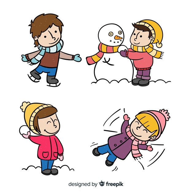 Дети играют со снегом