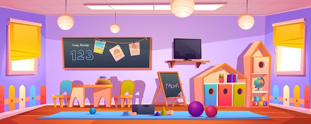 Free vector kids playroom interior, empty indoors nursery room