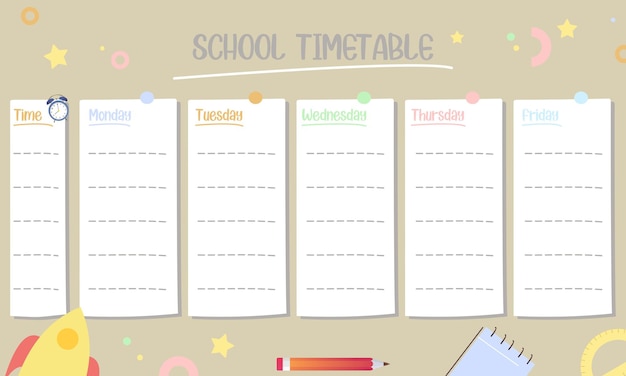 Kids school planner grafis school timetable for student Premium Vector