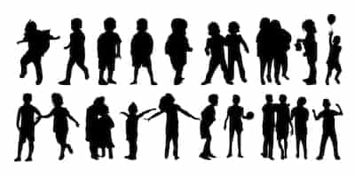 Free vector kids silhouette children silhouettes pack